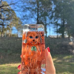Lady Dog  Handmade Sculptura Paperweight Clear Glass Hand Drawn